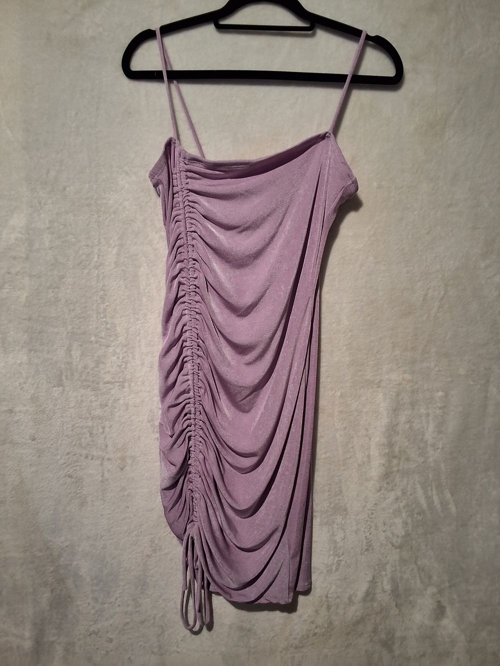 Lilac Ruched Side-Drawstring Mini Dress with Spaghetti Straps